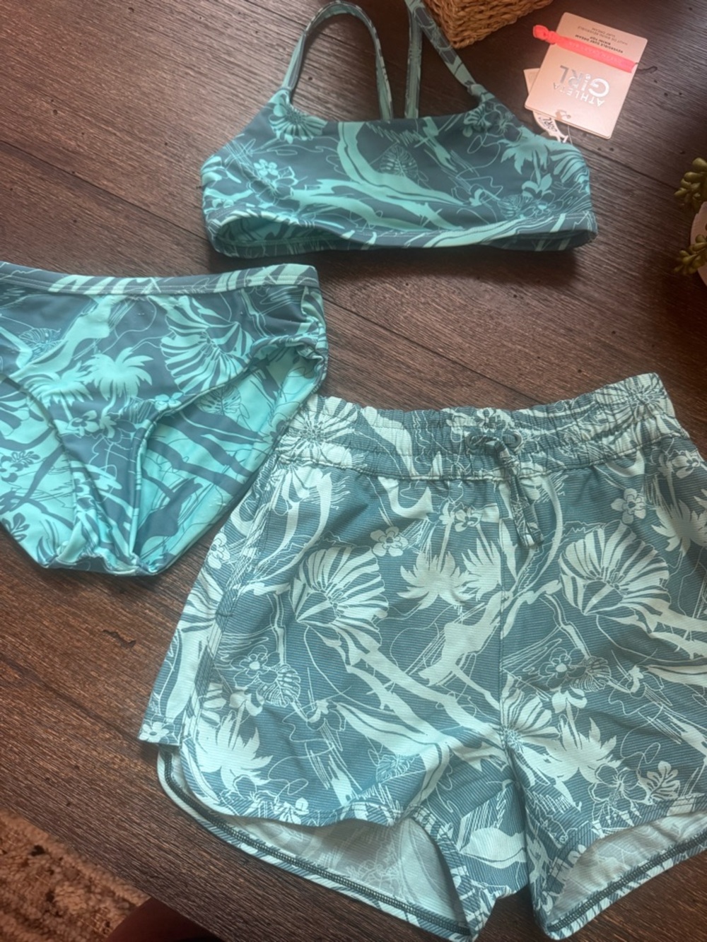Athleta Girls Teal & Mint Floral Swim Bikini Set